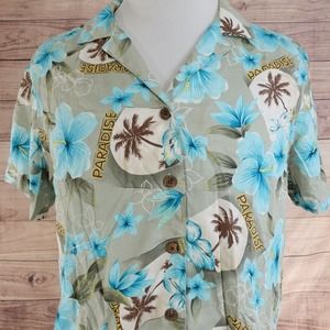 CARIBBEAN JOE MENS SHORT SLEEVE FLORAL RAYON HAWAIIAN BUTTON UP SHIRT SZ 1X XL